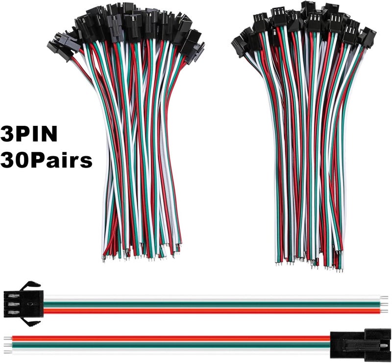VISDOLL 30 Pairs JST SM 3 Pin Connectors 15cm 20AWG Wire Female/Male LED Connector for WS2812B WS2811 WS2812 WS2814 SK6812 CCT LED Strip Light - Image 2